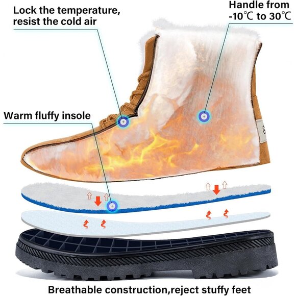 Alicegana Women's Winter Boots Snow Warm Fur Lined Lace Up Brown Non Slip Boots - Picture 3 of 6